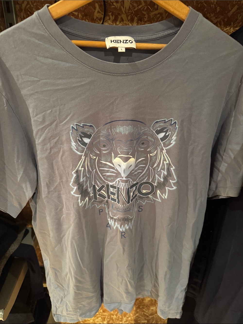 KENZO Gray Short-Sleeve Tee with Iridescent Tiger Graphic